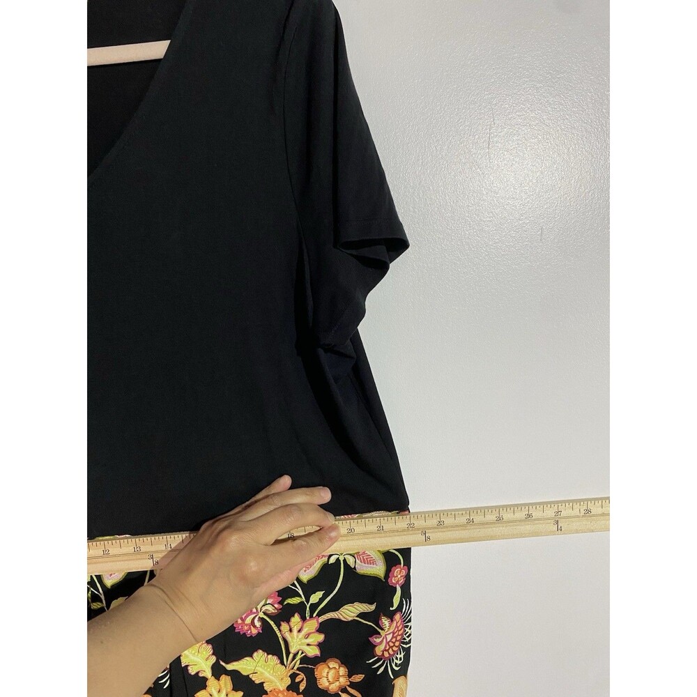 J Jill Dress L Black Floral Maxi Modal Cottagecore Boho Vacation Side Slit NWOT - Picture 12 of 14